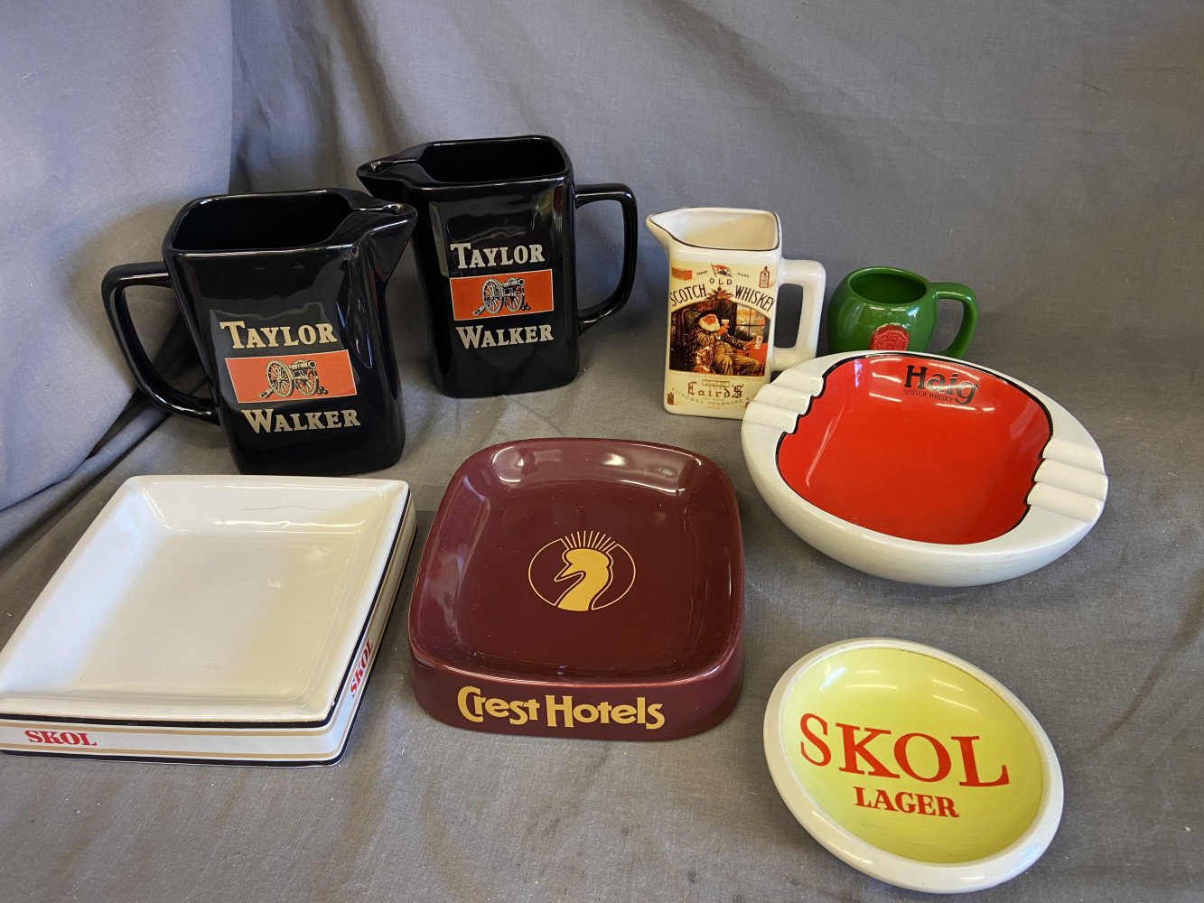 Vintage pub Ashtrays and water jugs