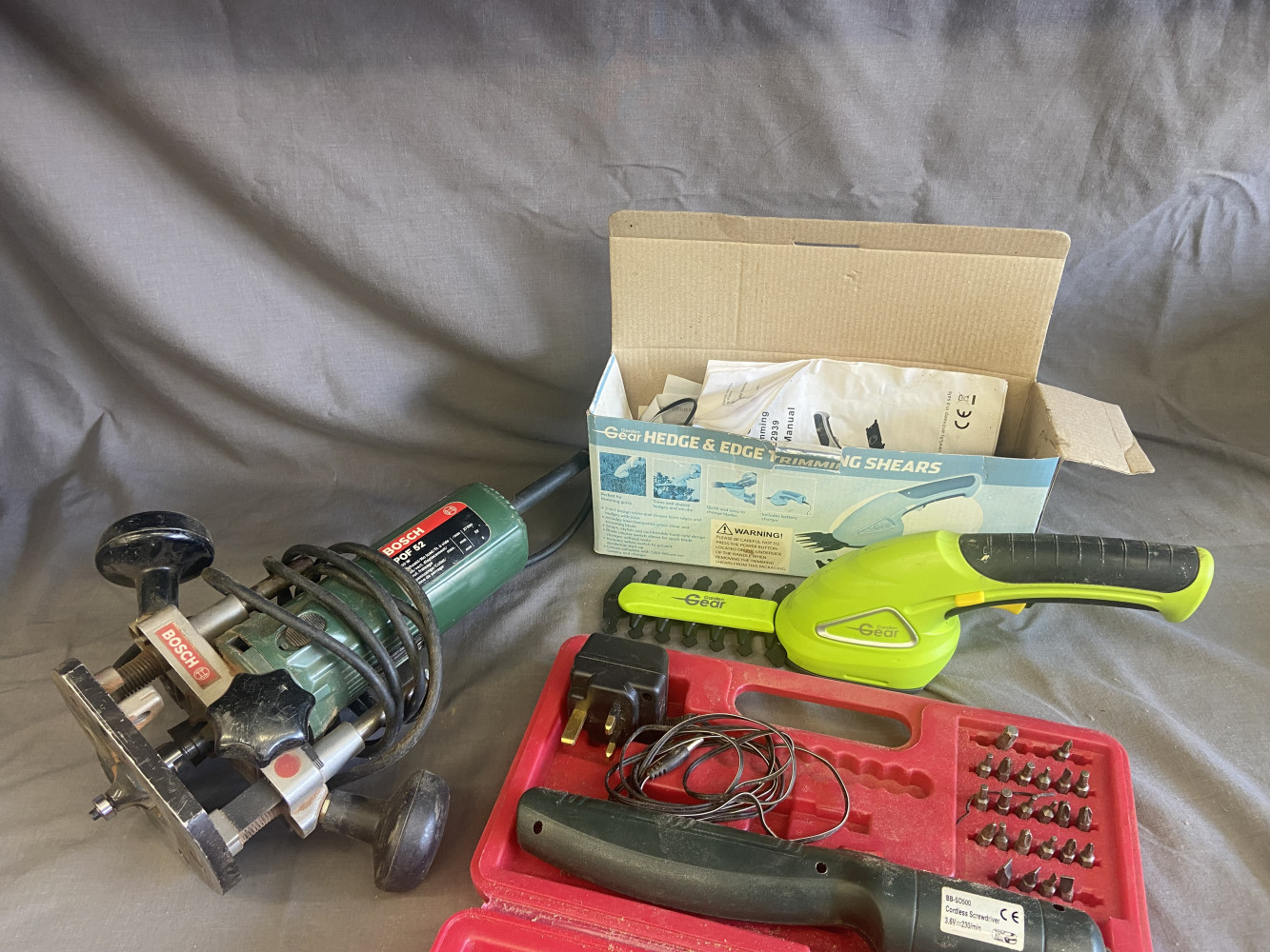 Bosch Router, garden cutter and power screwdriver