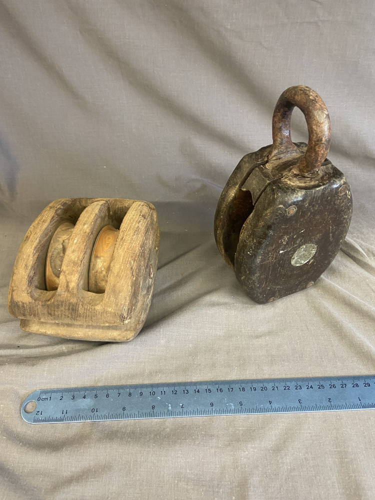 2 vintage ships pulleys