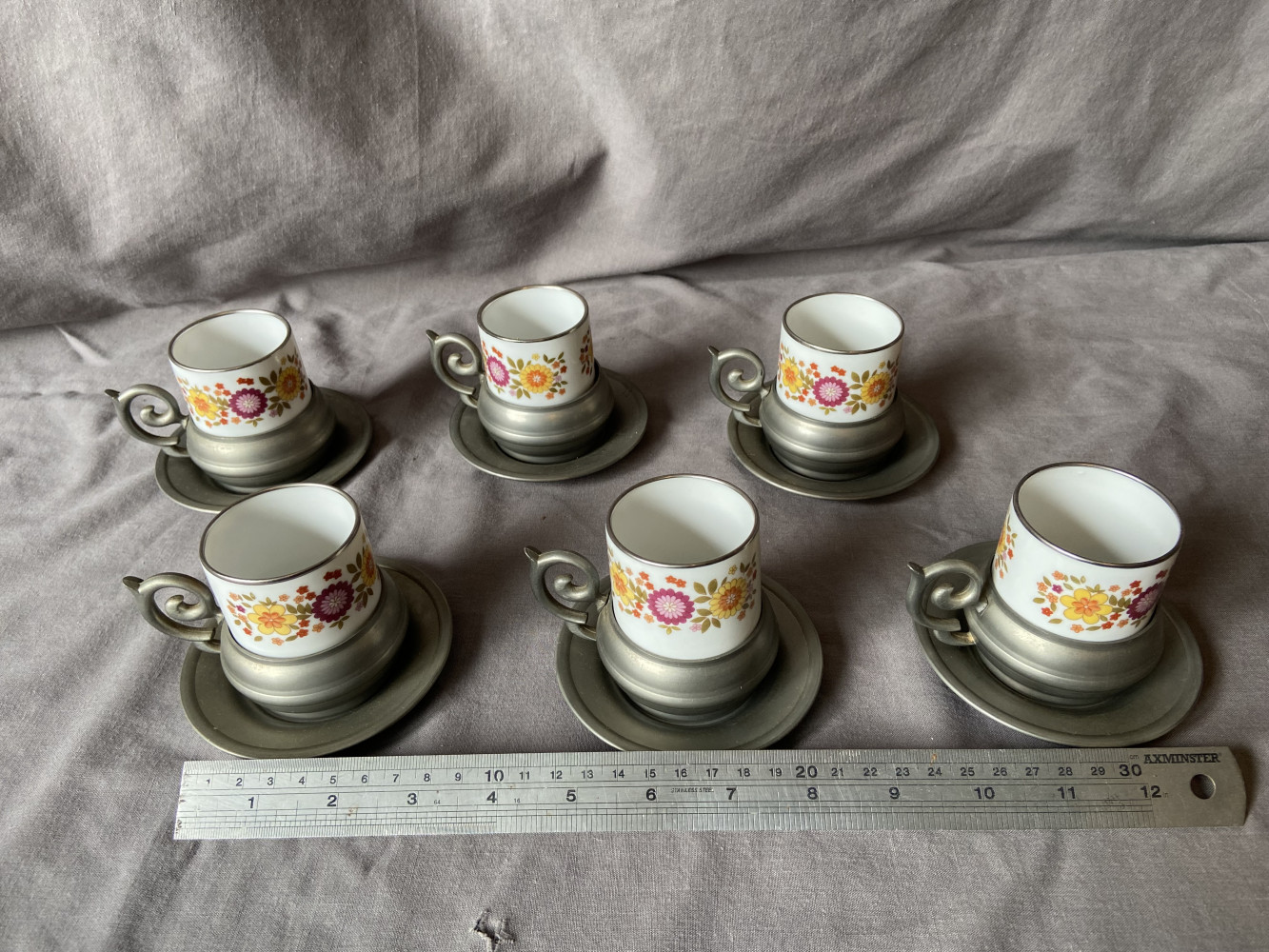 Bavarian porcelain and metal demitasse set