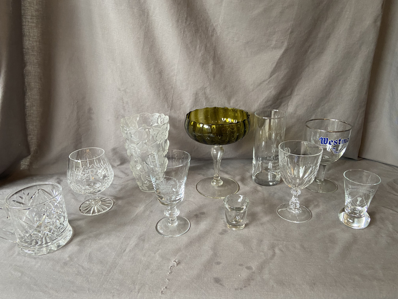 Mixed Glass lot incl green glass bowl and Masonic glass