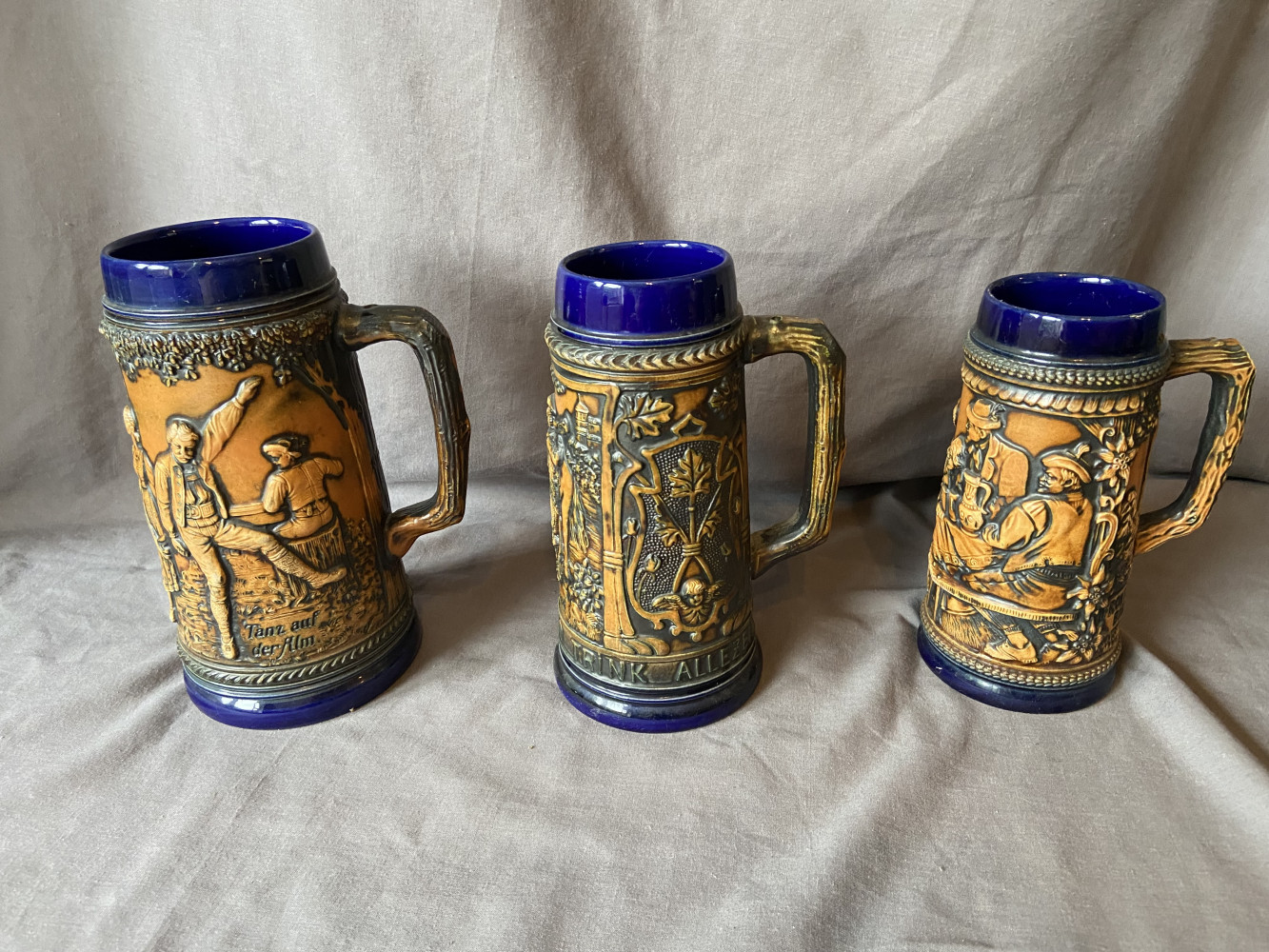 3 German beer steins tallest approx 23cms
