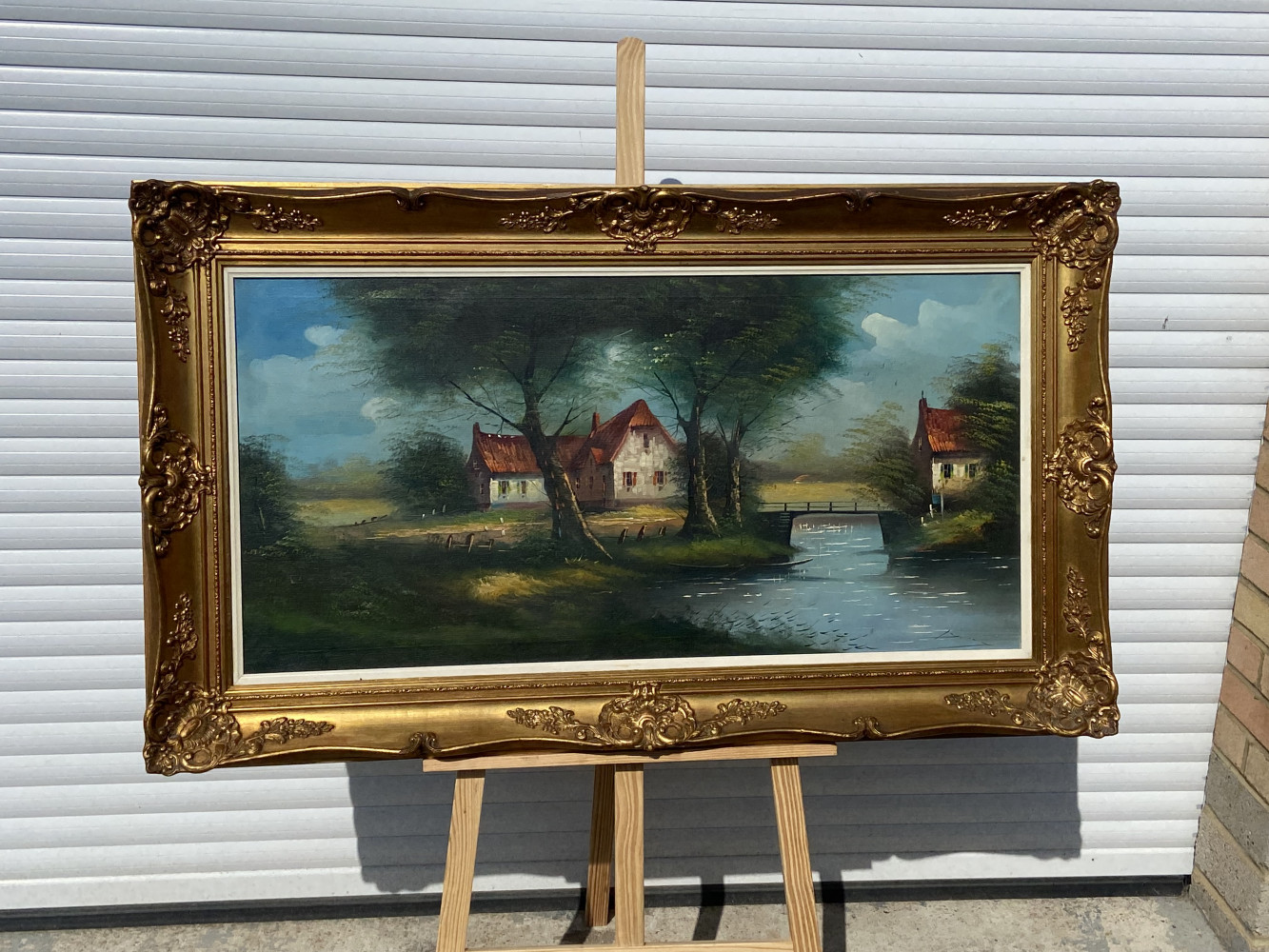 Very Large signed Continental painting on canvas in frame 120cms x 72cms