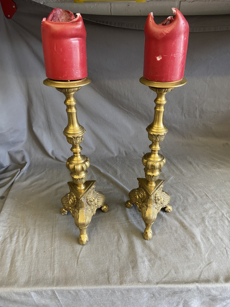 Pair of large heavy brass candlesticks