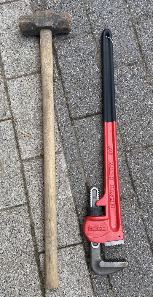 Sledge hammer and 36 inch heavy duty wrench