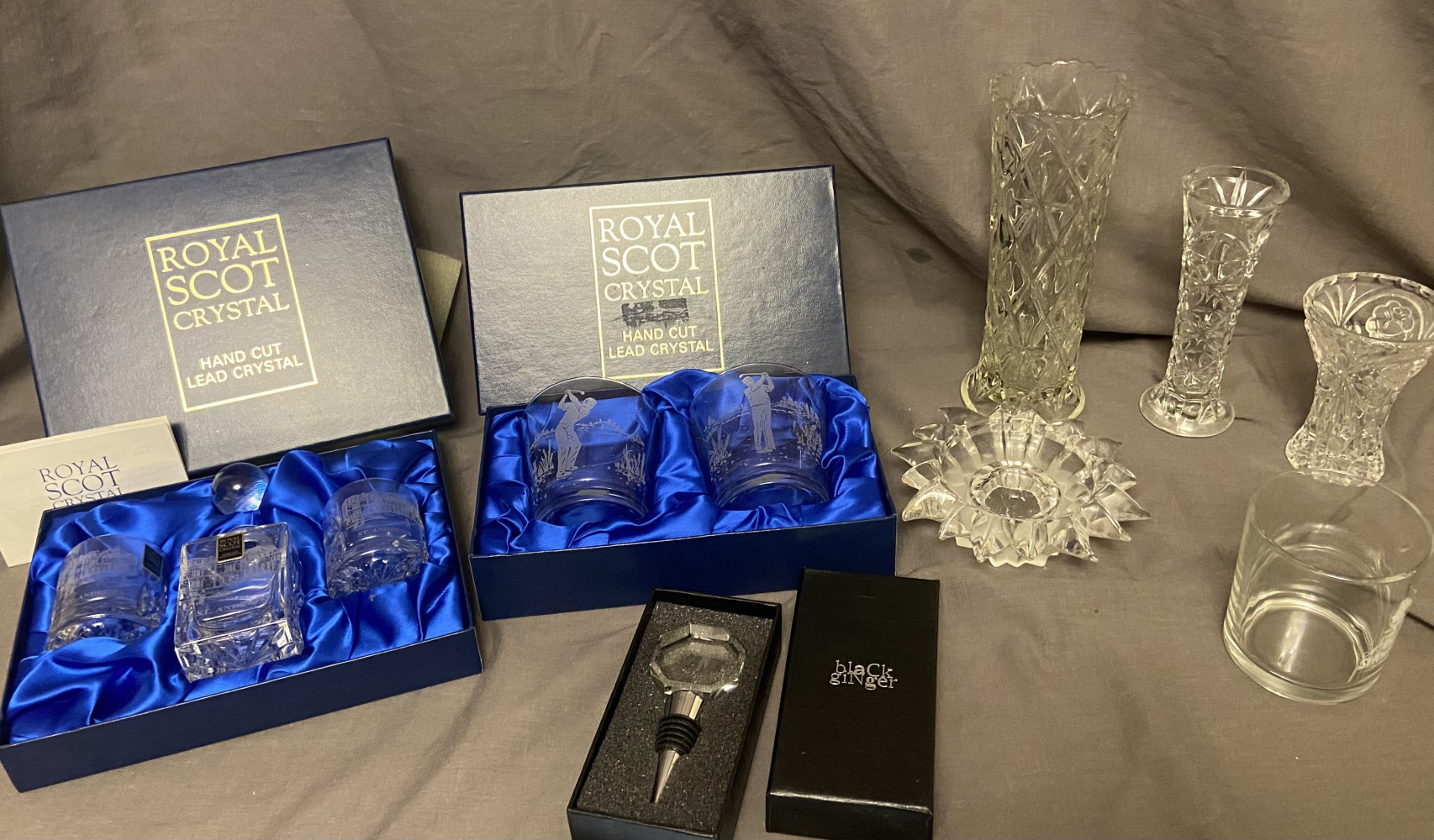 Golf crystal glass sets and other small vases