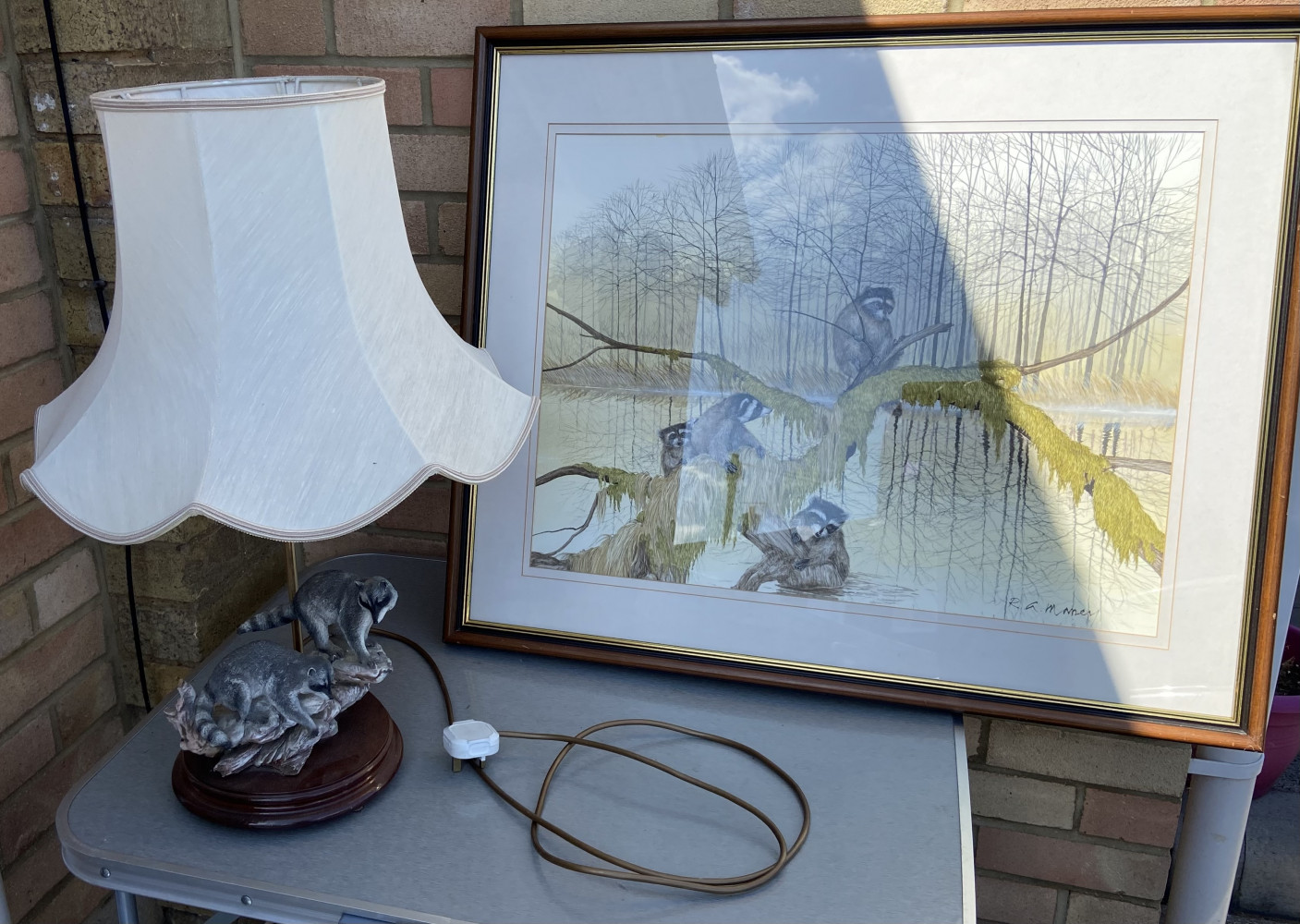 Raccoon picture and lamp