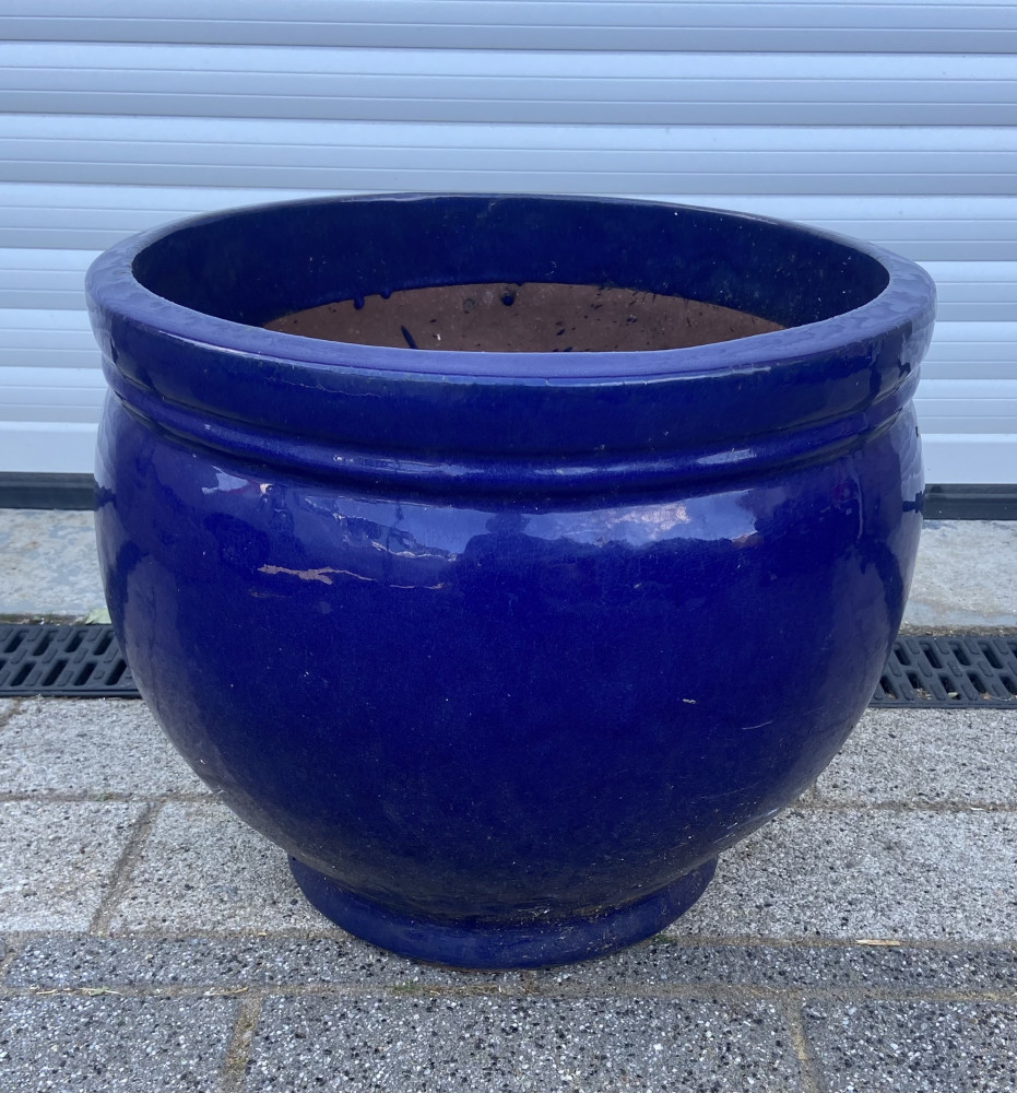Large Blue Glazed Garden Pot