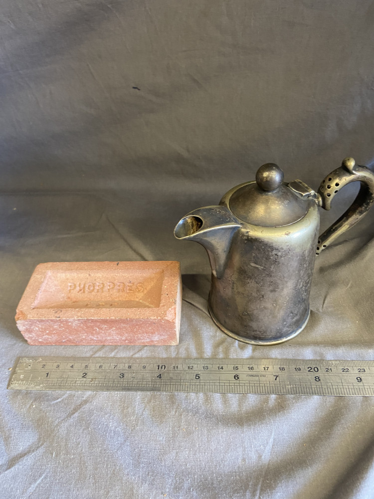 Miniature specimen brick and Walker & Hall silver plated jug