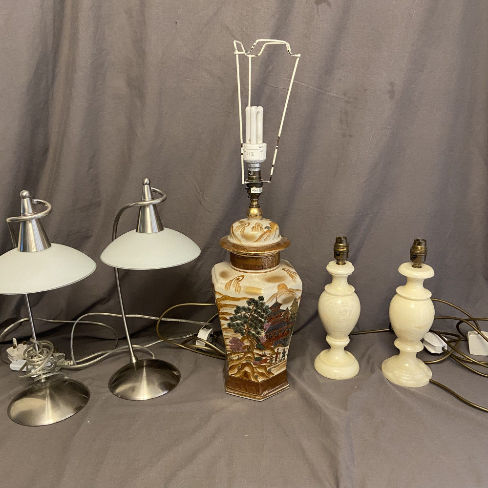 Large oriental style lamp, and 2 pairs of lamps one Onyx