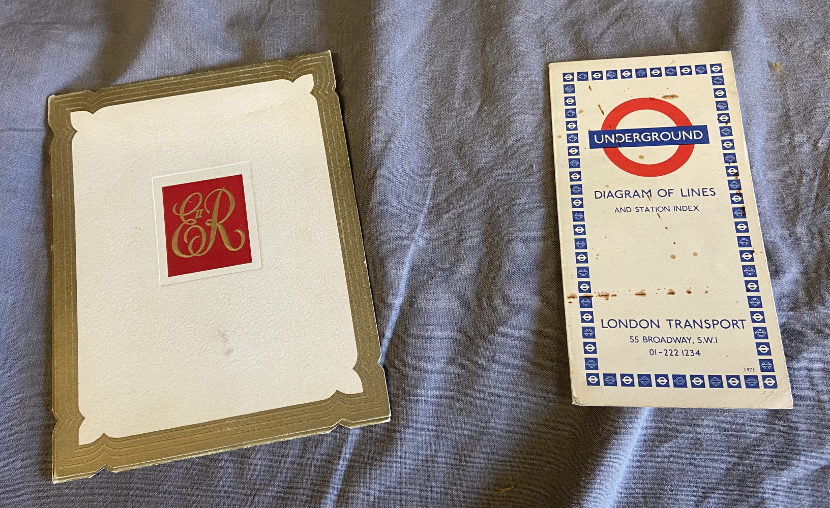 Vintage Coronation Robes Of Queen Elizabeth II Embroidered Silk Bookmark & Card￼, and vintage tube map
