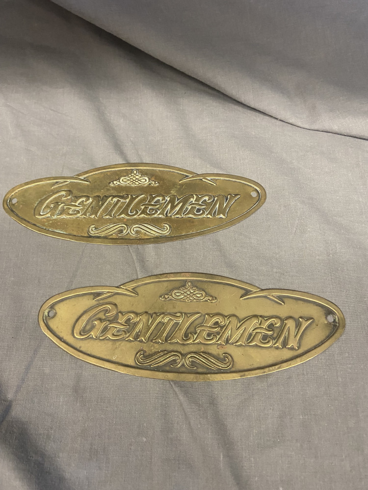 Two brass Gentlemen signs approx 21cms