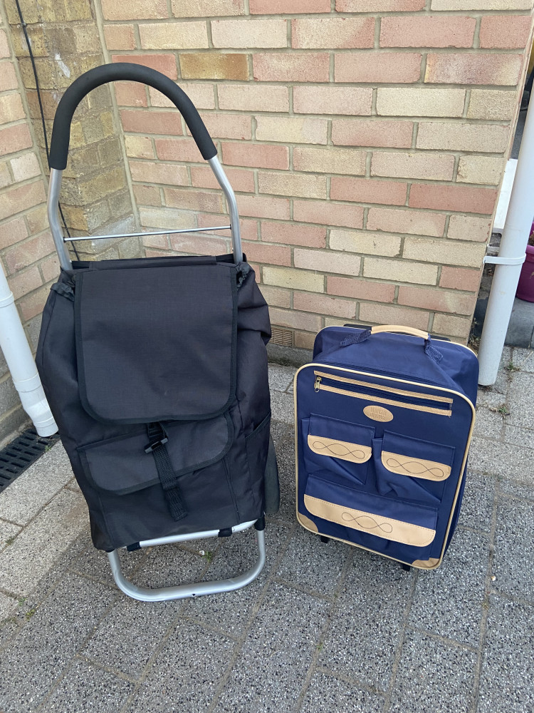 Shopping Trolley on wheels and small suitcase
