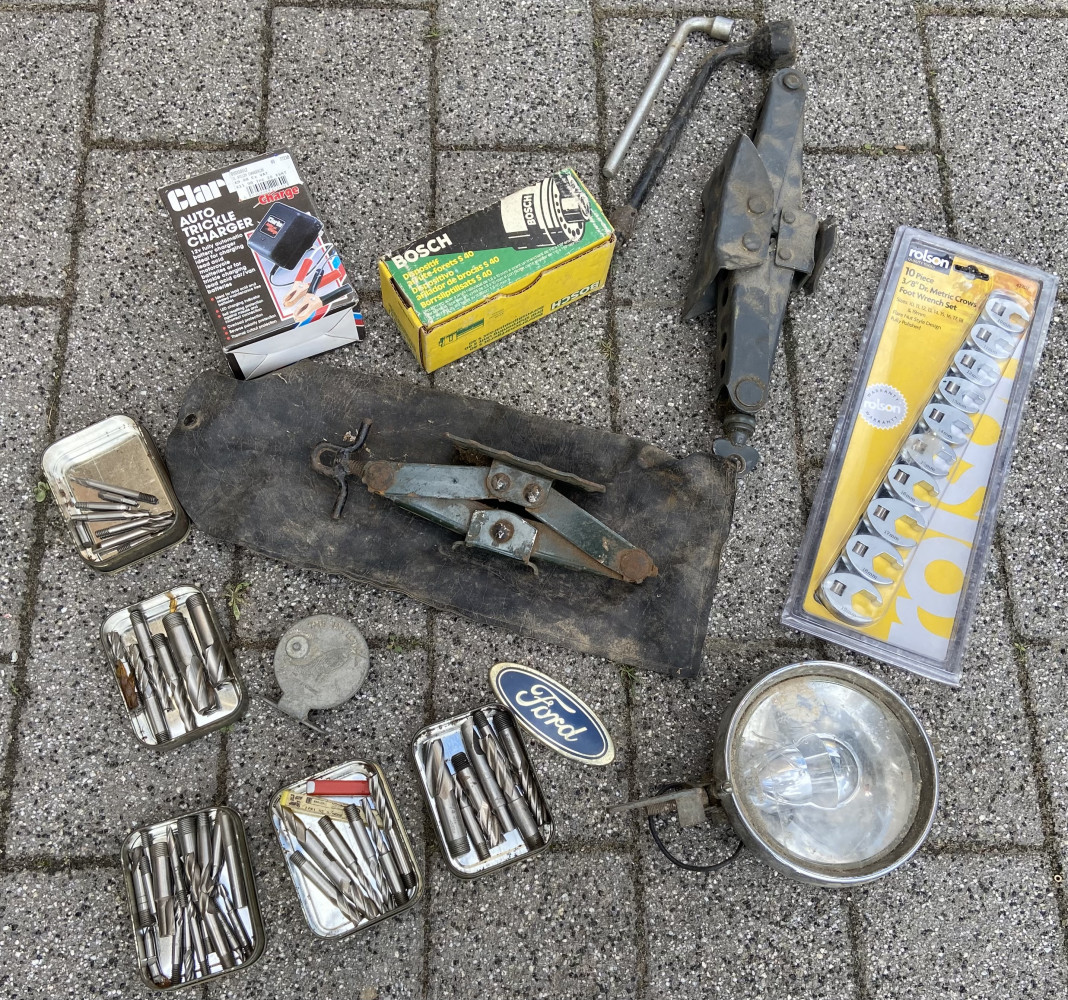 Lot of machine cutters, Lucas lamp and other garage sundries