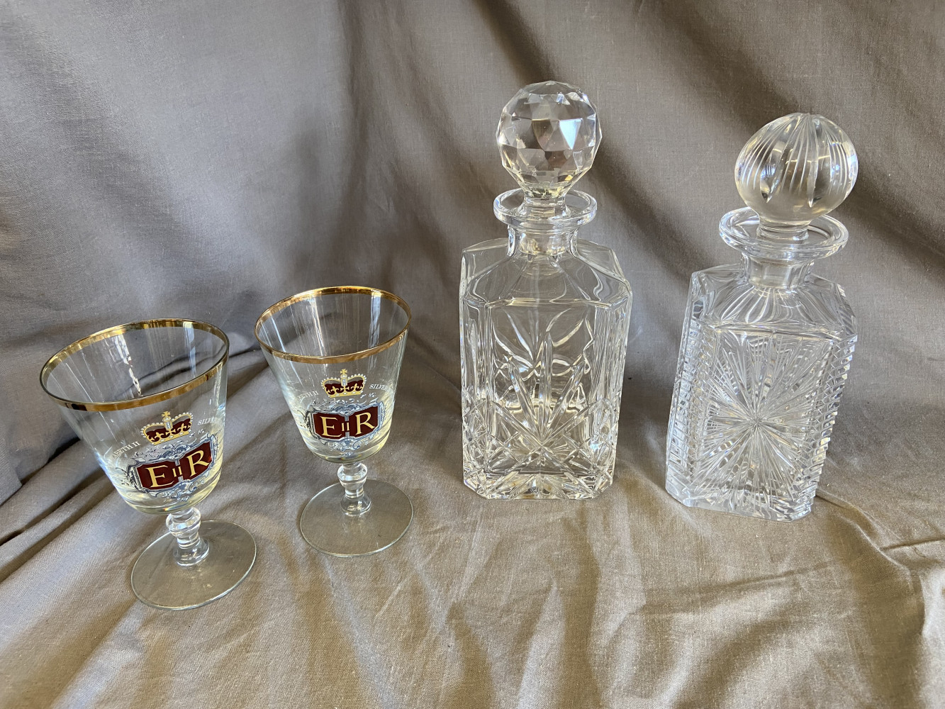 2 decanters and 2 royal goblets