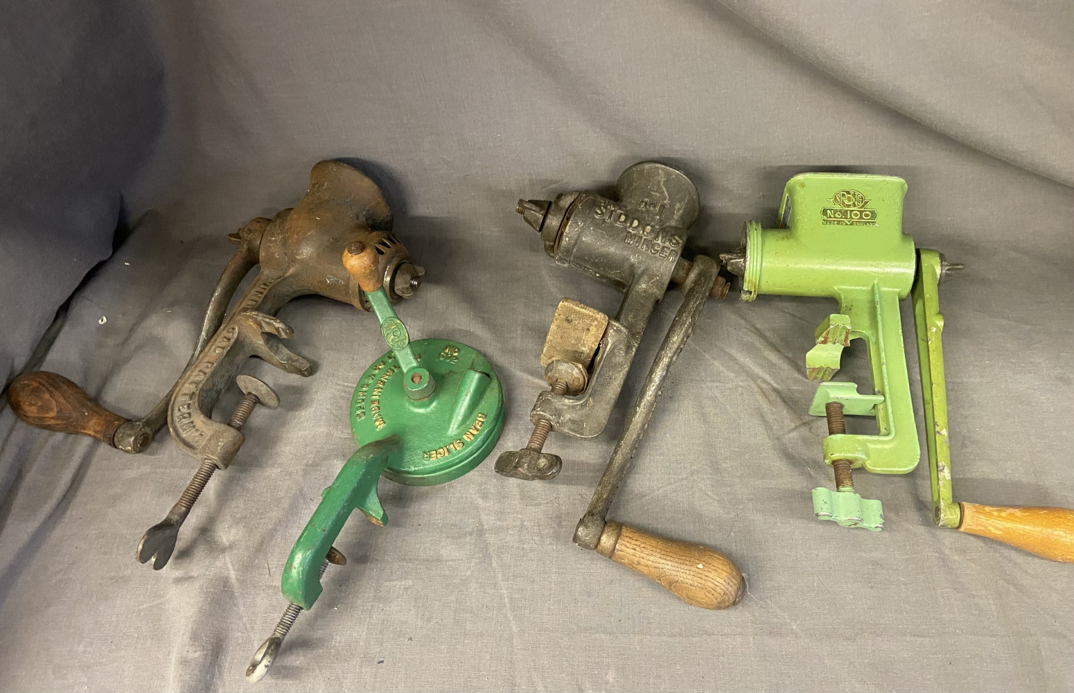 4 vintage kitchen slicers and mincers