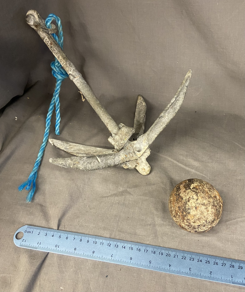 Small folding Anchor and cannon ball