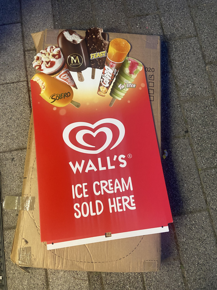 As new ice cream sign with base