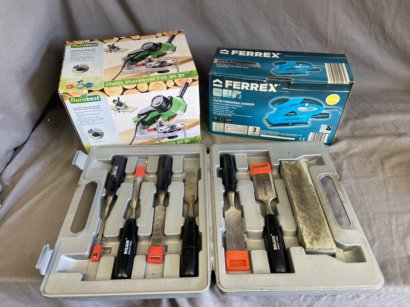 Set of Chisels, chain sharpener and sander as new