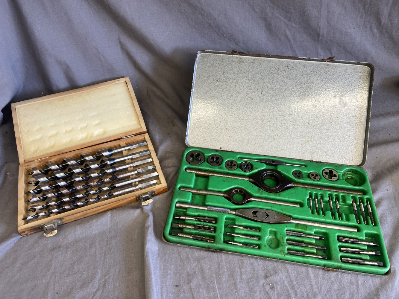 Cased tap and die set and drill bit set