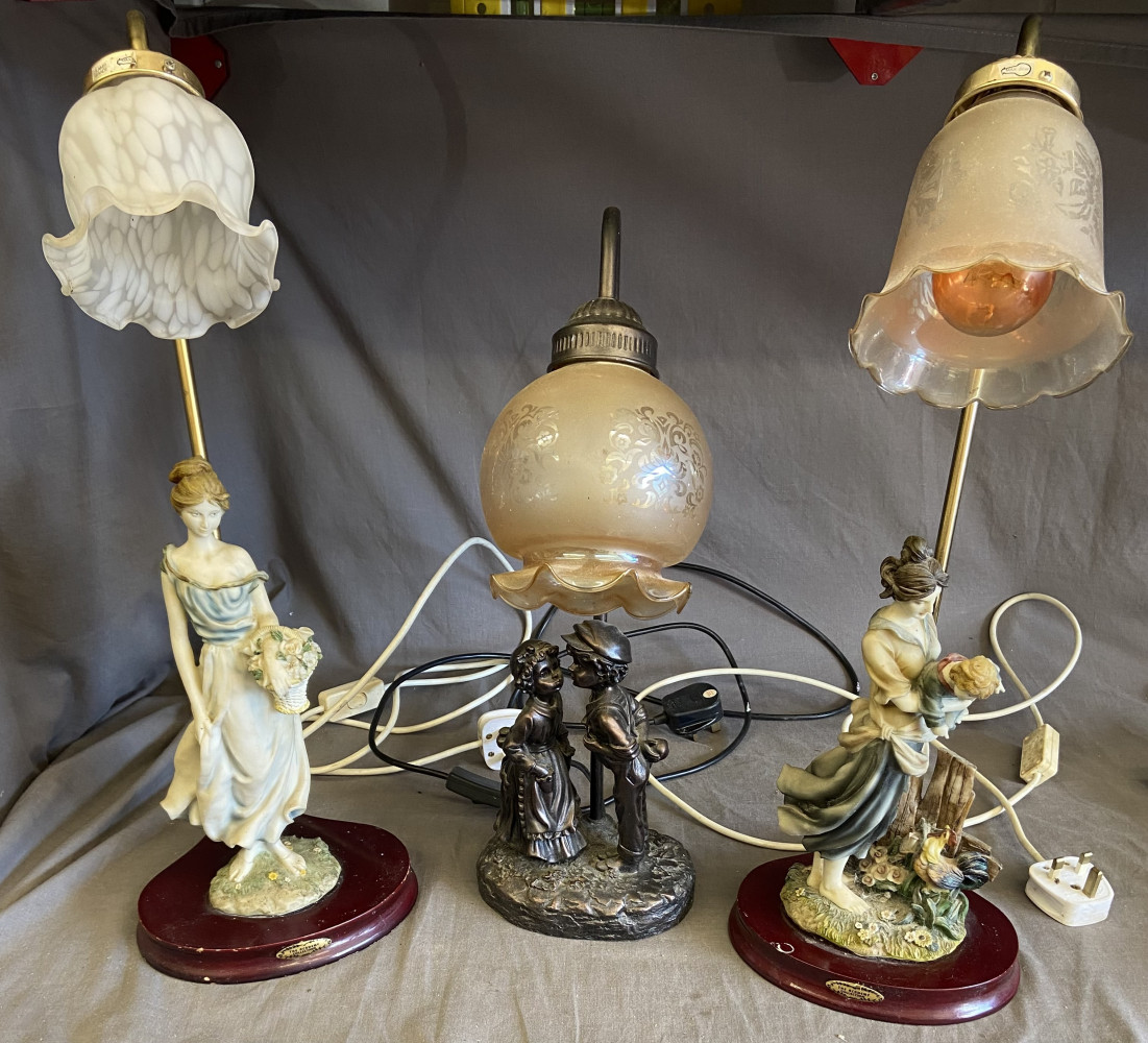 2 academy collection lamps and one signed lamp, tallest one is 55cms, one A/F