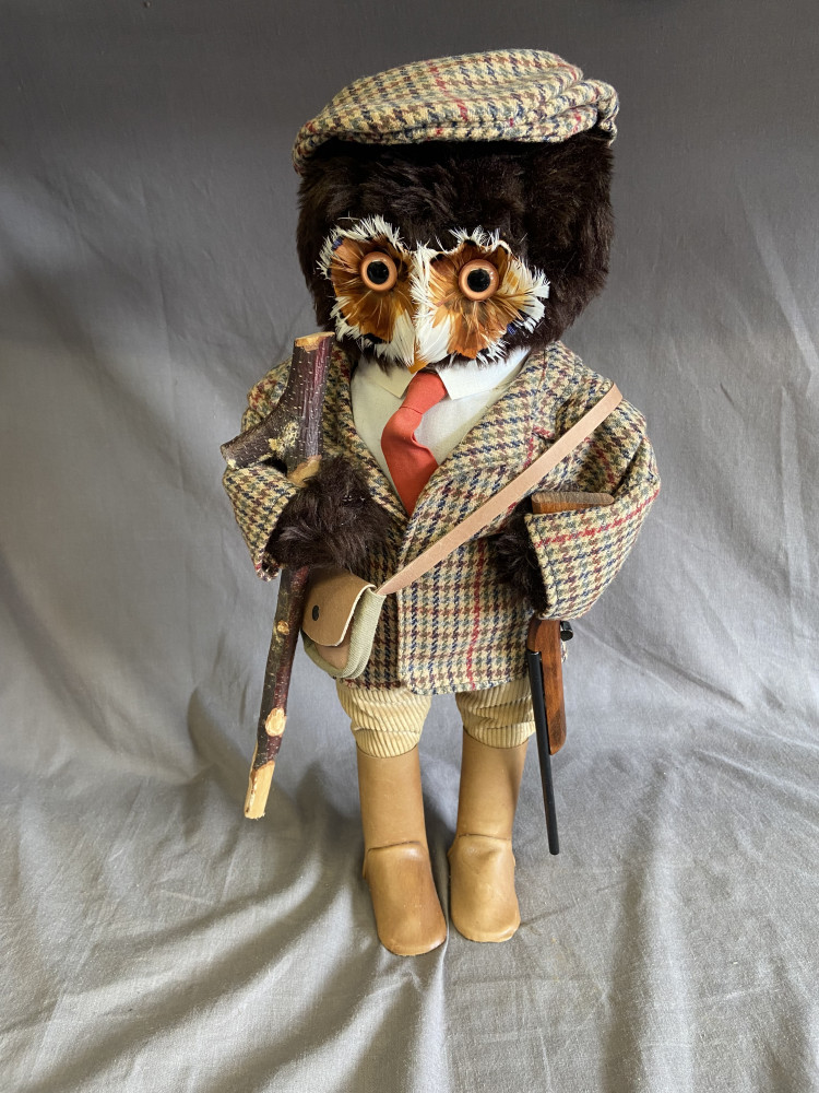 Tall owl dressed like a farmer 44cms tall very unusual