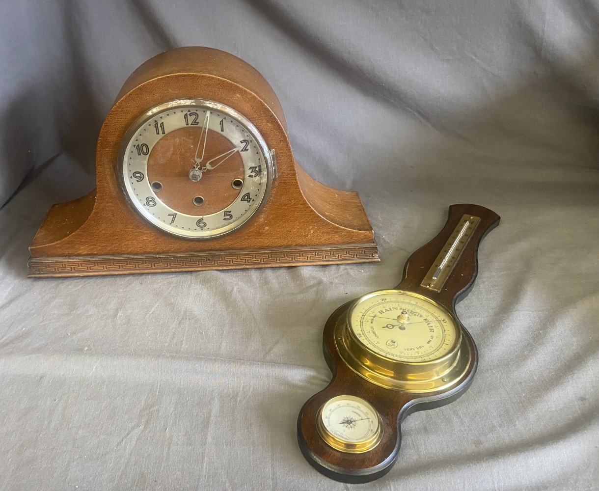 Antique Clock with key and barometer