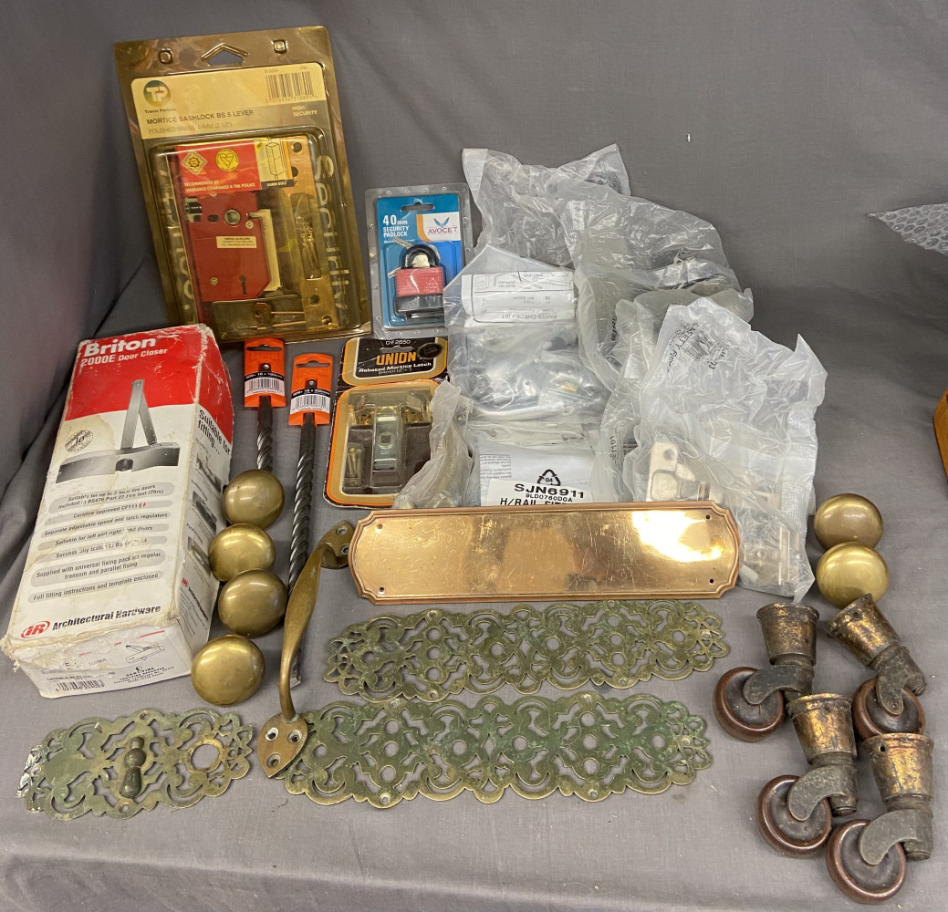 Tools, hardware, and mixed antique brass