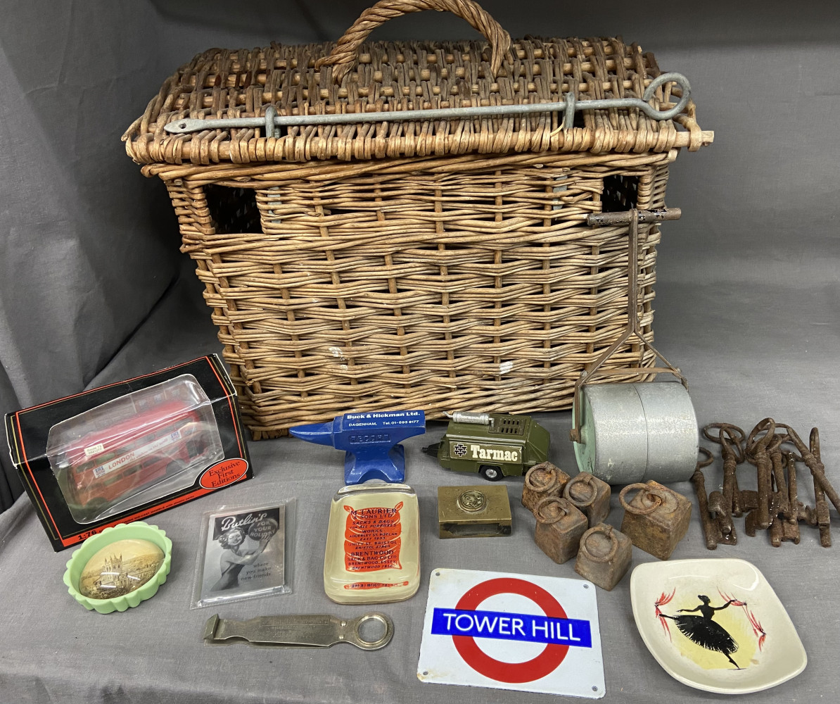 Picnic hamper, metalware and other collectible items