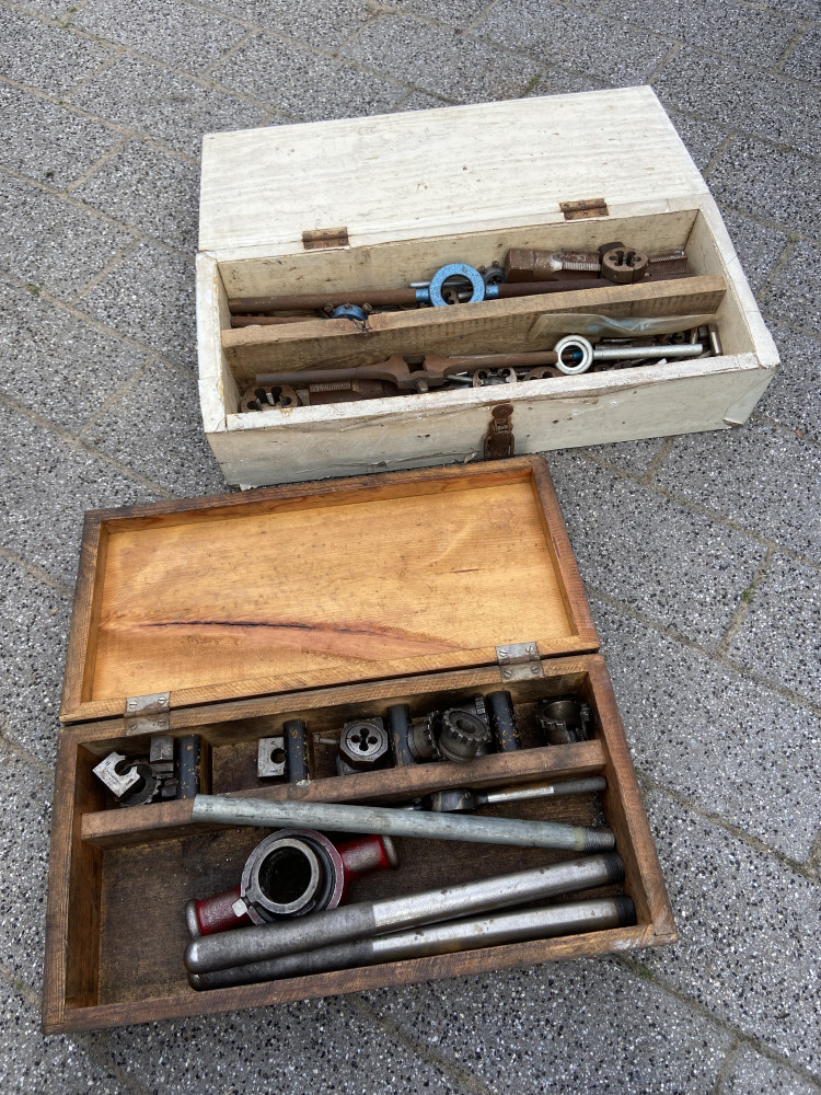 2 large boxes containing huge tap and die sets