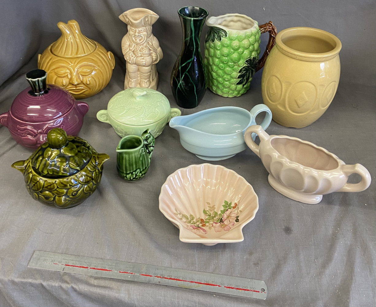 Mixed vintage pottery, face pots, Sylvaner vases and jug, portmeiron and other collectables