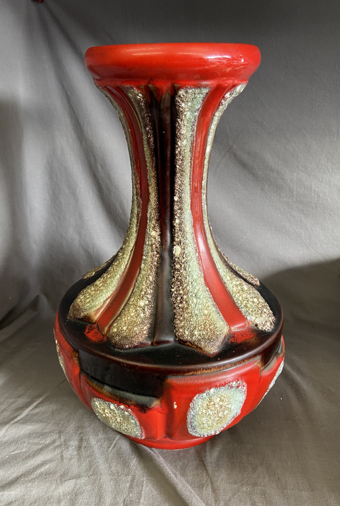 Large Vintage Unmarked West German Pottery Red & Brown Fat Lava Vase 42cms High