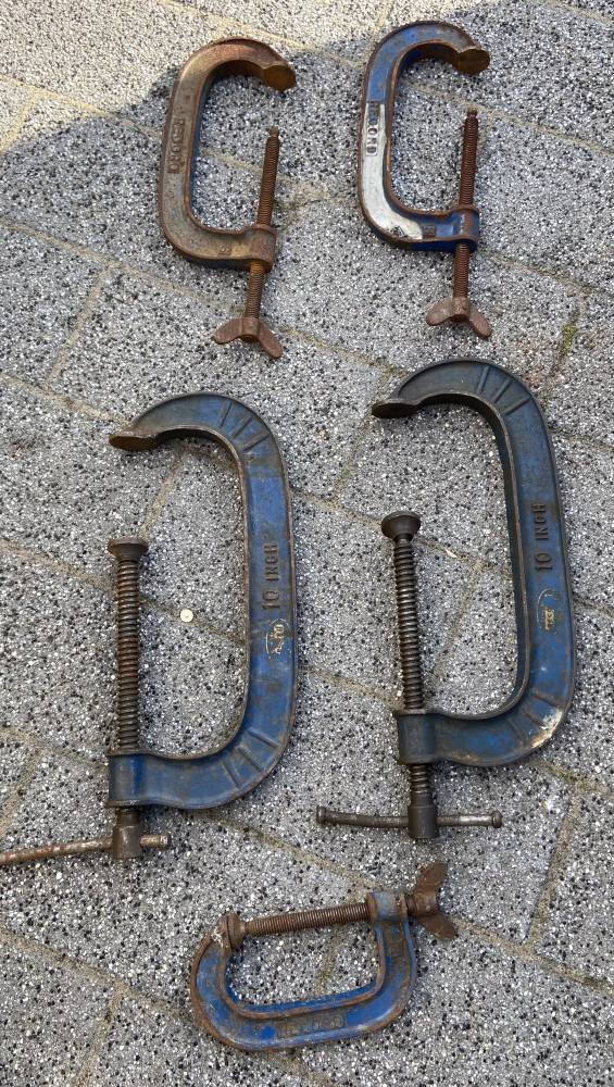 2 x 10 inch Record Clamps, 2 x 6 inch and 1 x 4 inch