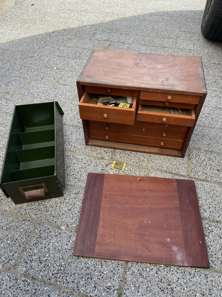 Little apprentice style chest full of items in need of replacement lock which is in one of the draws and metal draw with lid