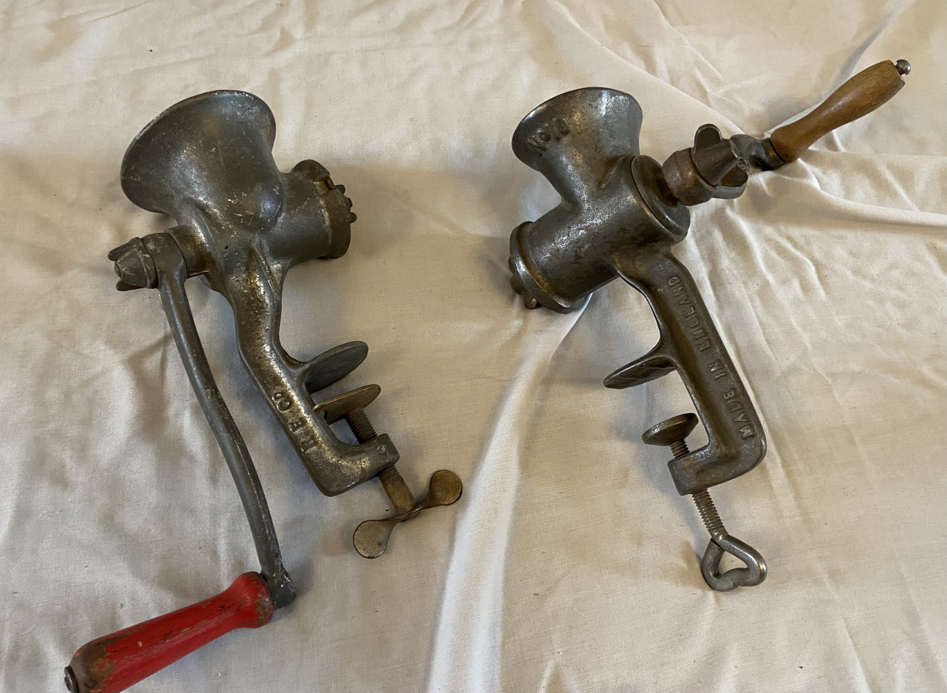 Two home meat mincers