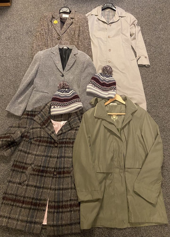 6 ladies coats / jackets and two bobble hats