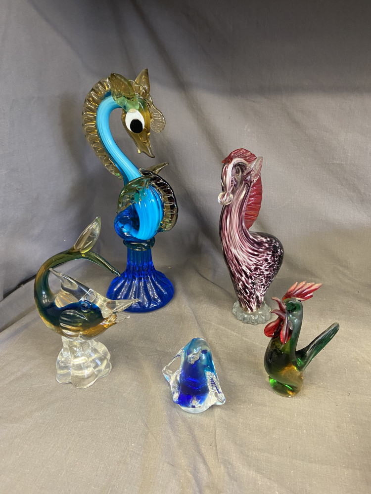 Murano Glass figures including 33cm seahorse