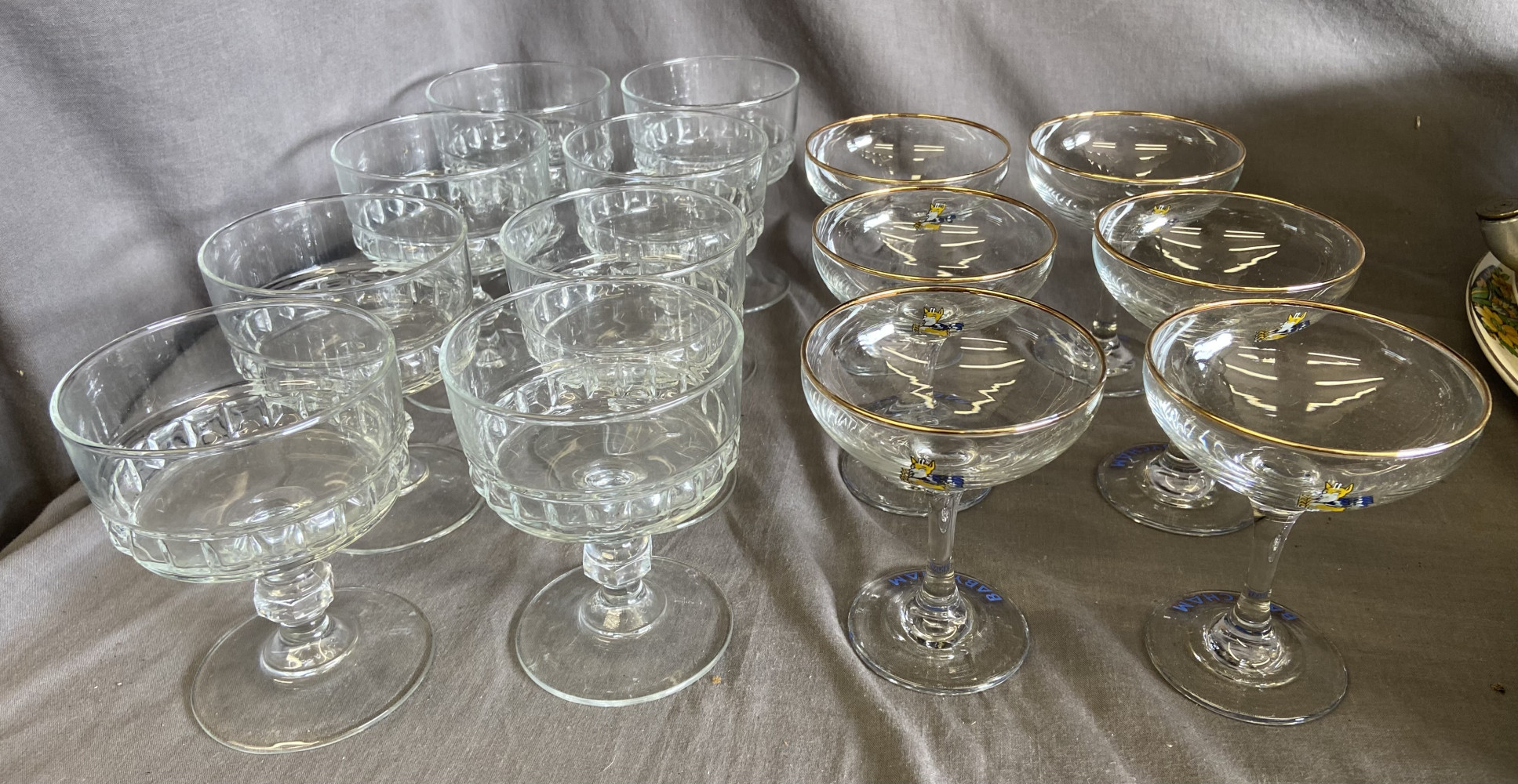 Set of 8 vintage glasses and 6 baby cham glasses