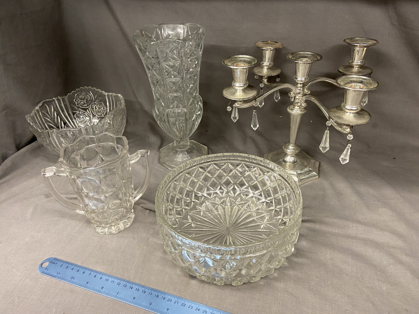 Large glass items and candle stick