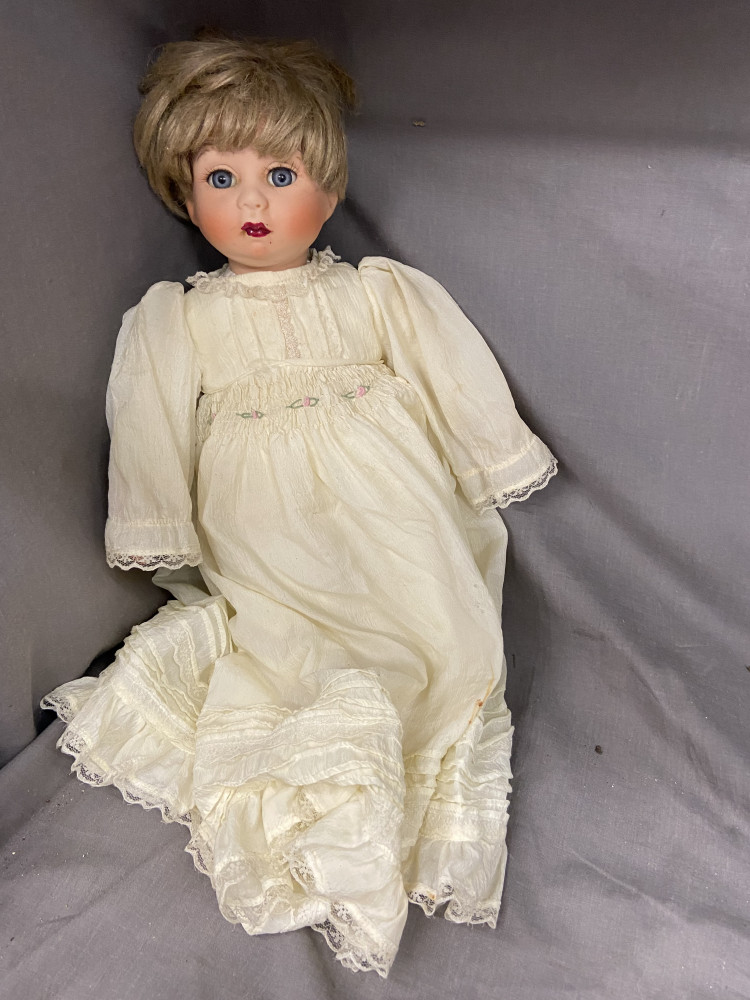 Vintage rare porcelain doll one hand chipped