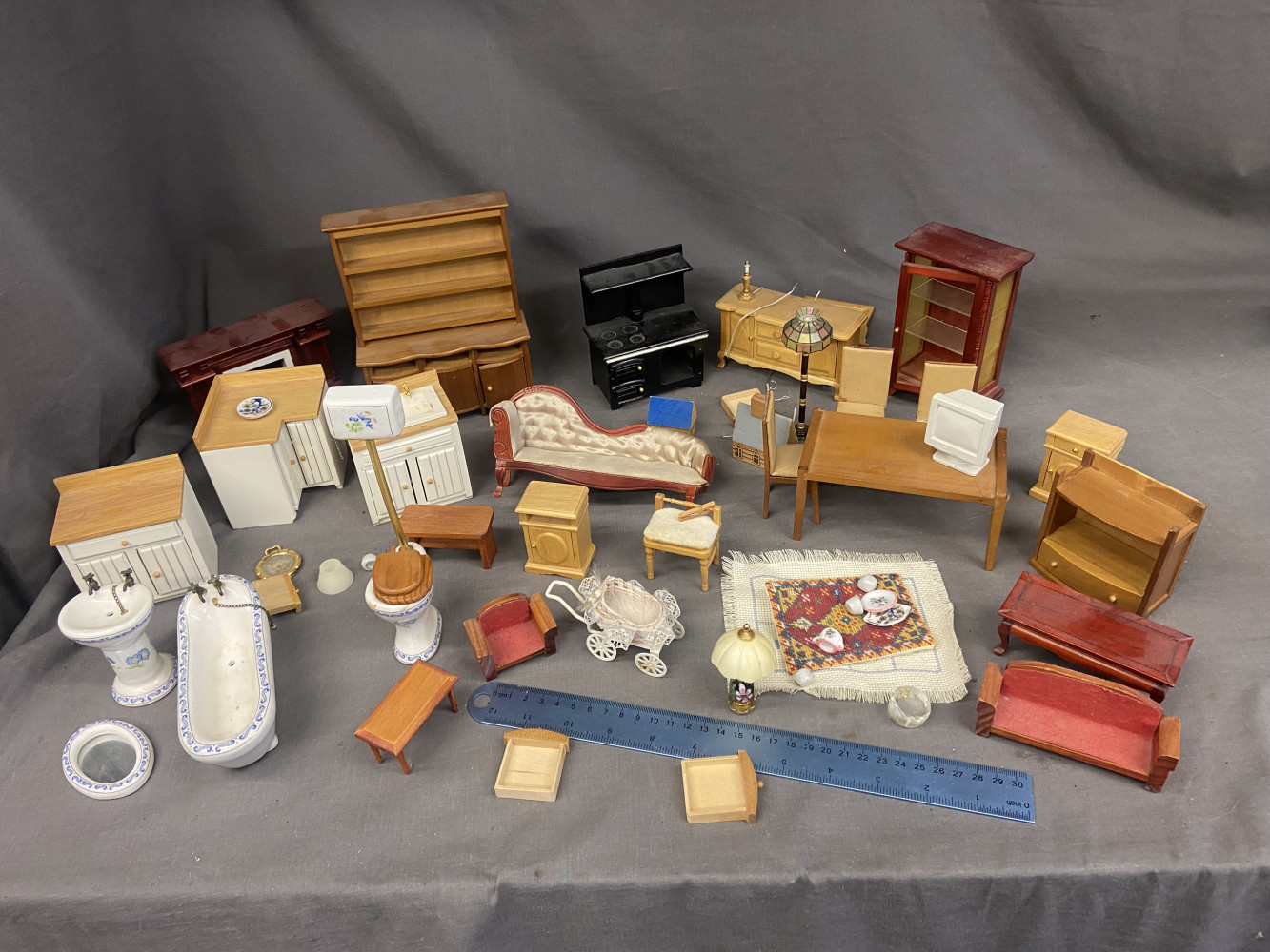 Large lot of dolls furniture wooden and china