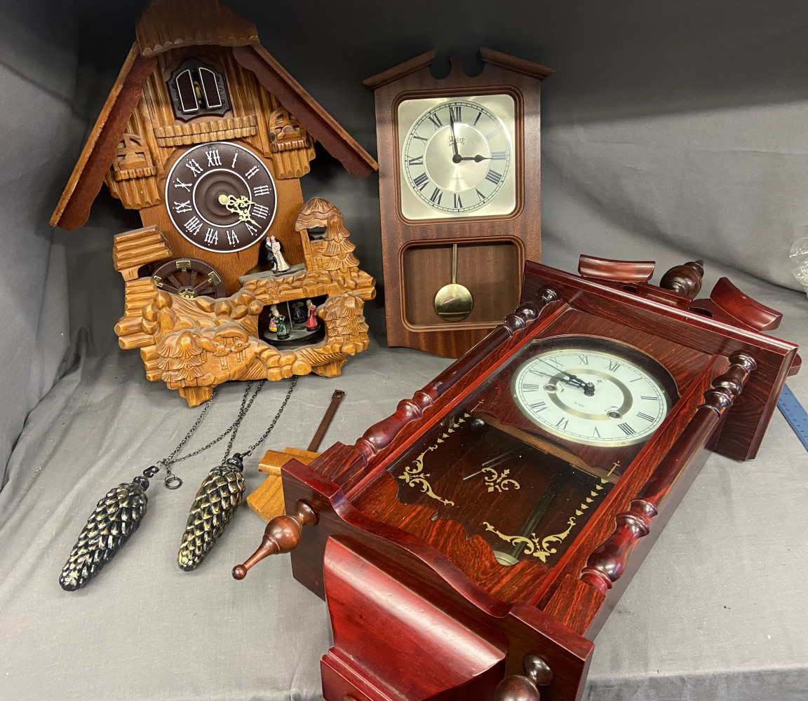 Large Cookoo Clock and two other wall hanging clocks one A/F