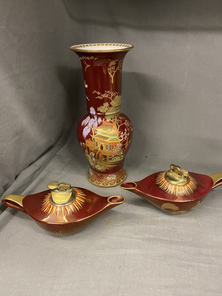 Carlton ware vase and two table lighters