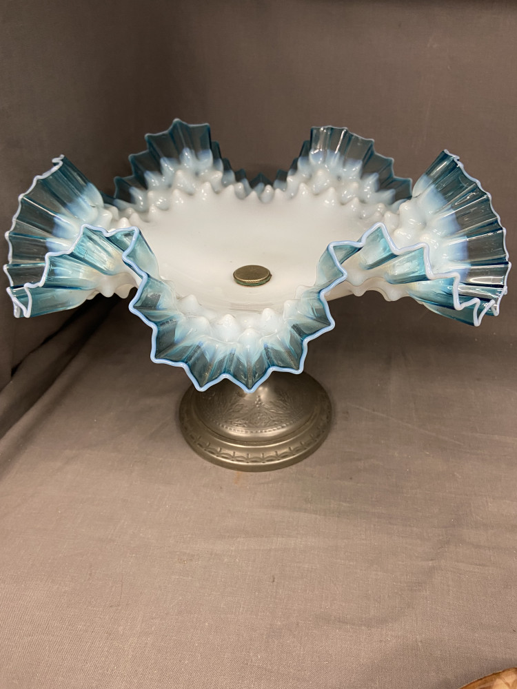 vintage Art Nouveau ruffle-edged compote or pedestal bowl, two blemishes as shown in the last two photos