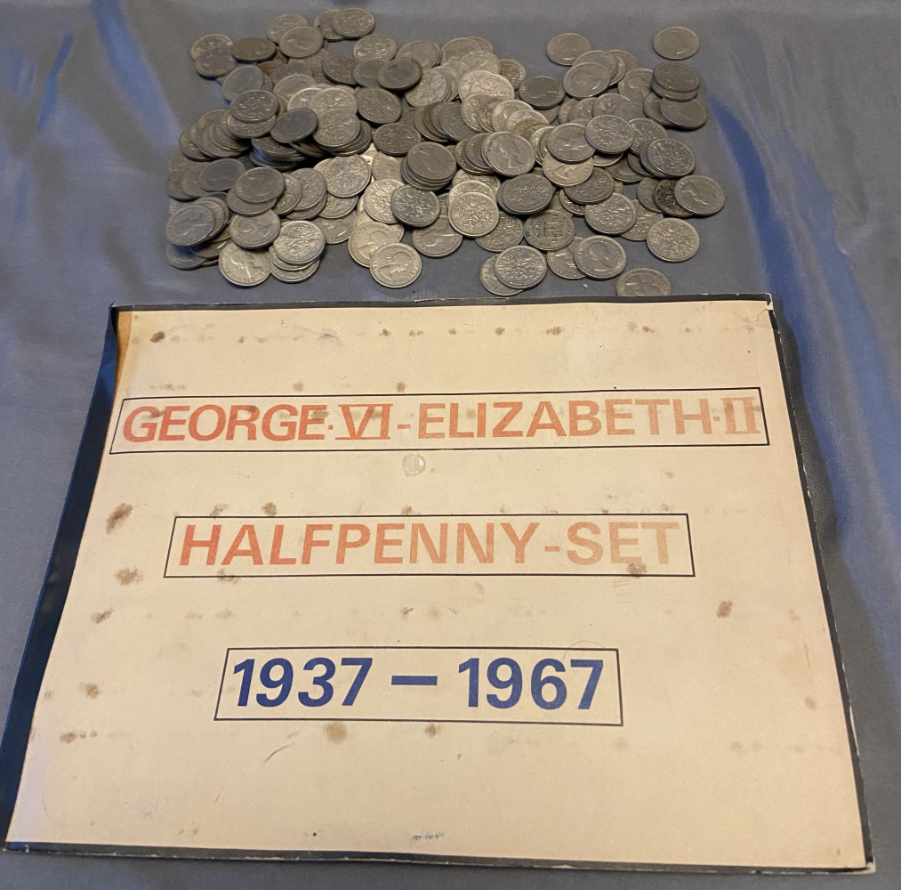Almost full set of Half Pennys and bag of old 6 pence pieces