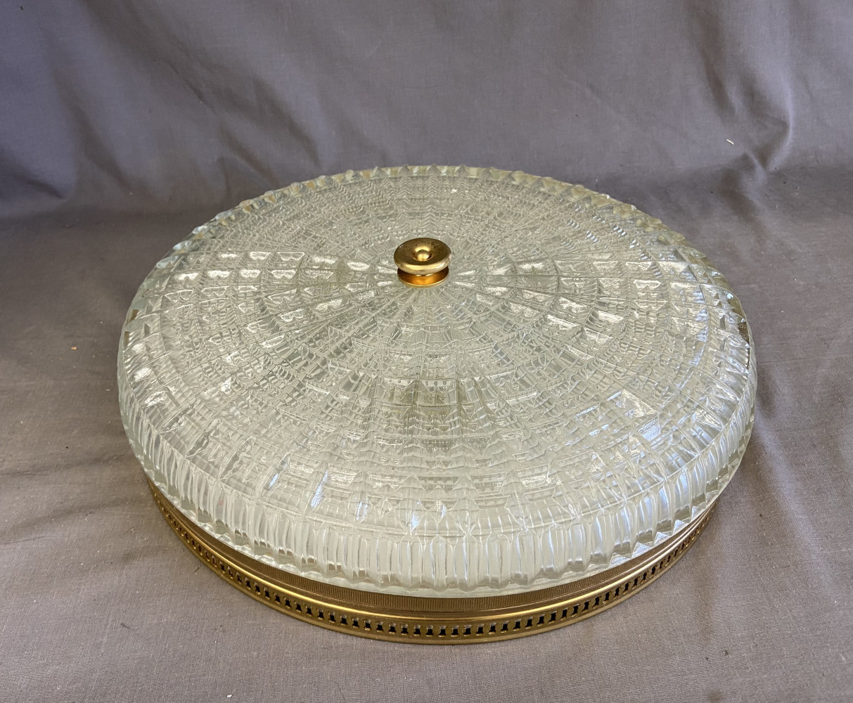 Large glass and brass ceiling light 37cms dia