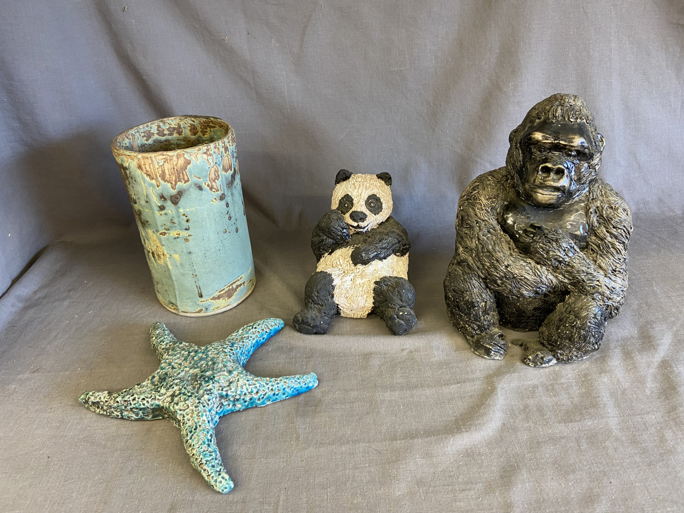 Studio pottery inc Panda and Gorilla 23cms tall