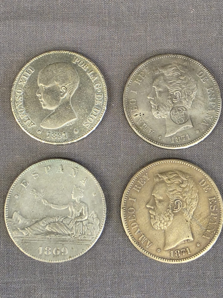 4 Silver Spanish coins see description for details