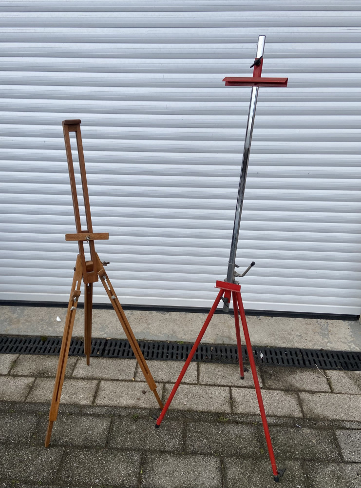 2 Artist Easels one wooden and one metal