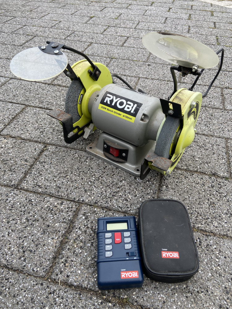 Ryobi bench grinder and pocket laser